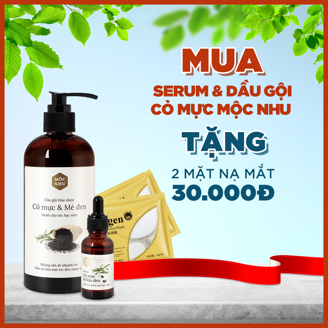 Bộ Đôi Serum & Dầu Gội Cỏ Mực Mộc Nhu Tặng 2 Cặp Mặt Nạ Giảm Thâm Và Giảm Nhăn Vùng Mắt