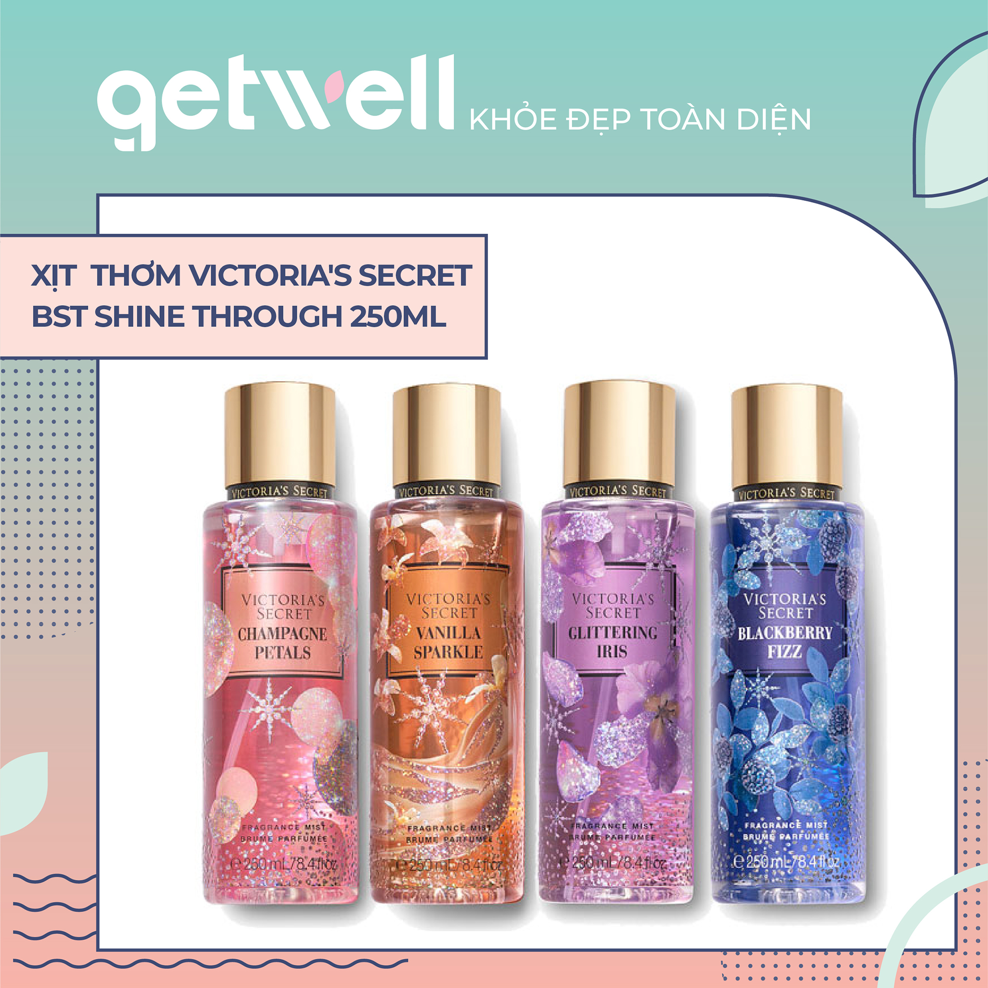 [Hcm]Champagne Petals | Blackberry Fizz | Glittering Iris | Vanilla Sparkle Fragrance Mist | Sản Phẩm Xịt Thơm Toàn Thân Victorias Secret