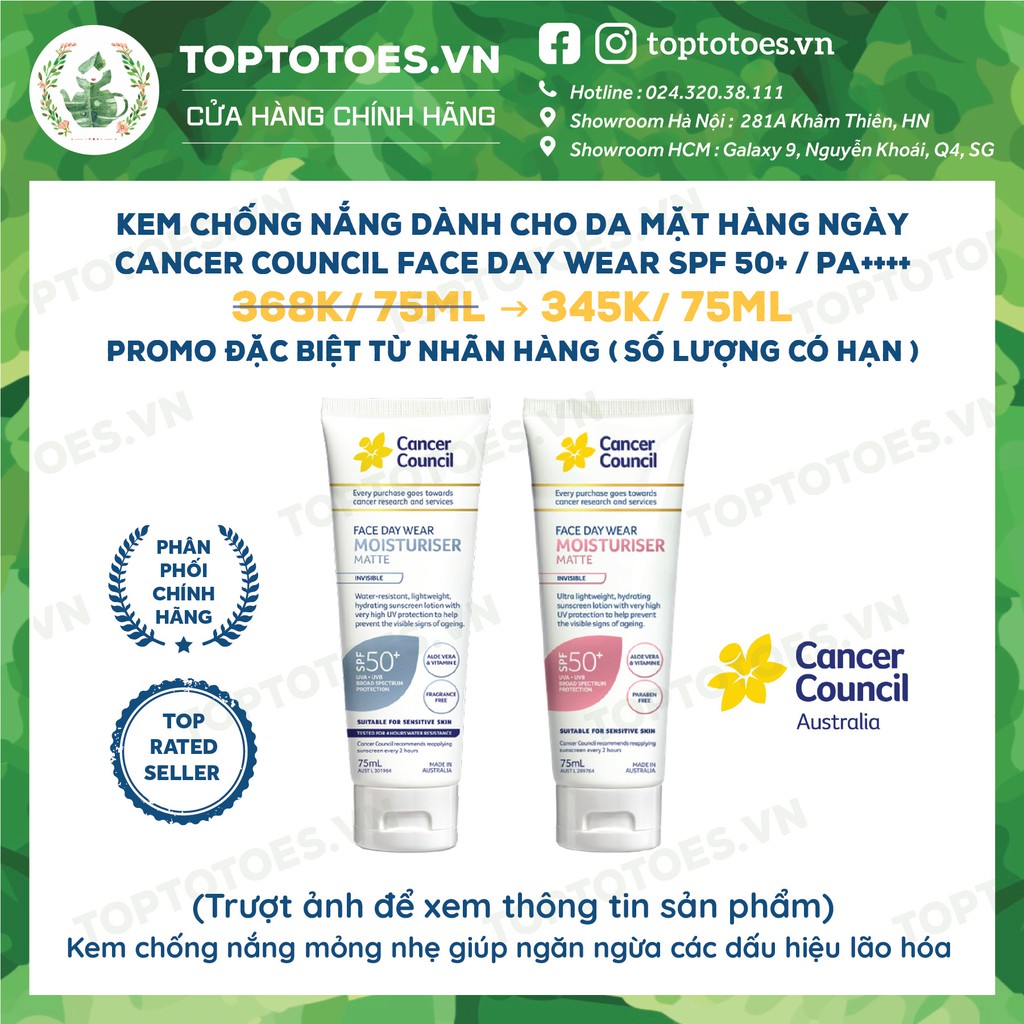 Kem chống nắng Cancer Council Face Day Wear Invisible SPF 50+ PA ++++ dành cho da mặt hàng ngày