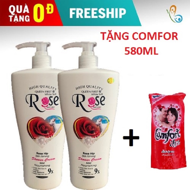 [HCM][FREESHIP-Tặng Comfor 580ml] [ Combo 2 chai ] Sữa Tắm Dê Rose 9x Cao Cấp 1200ml /Chai