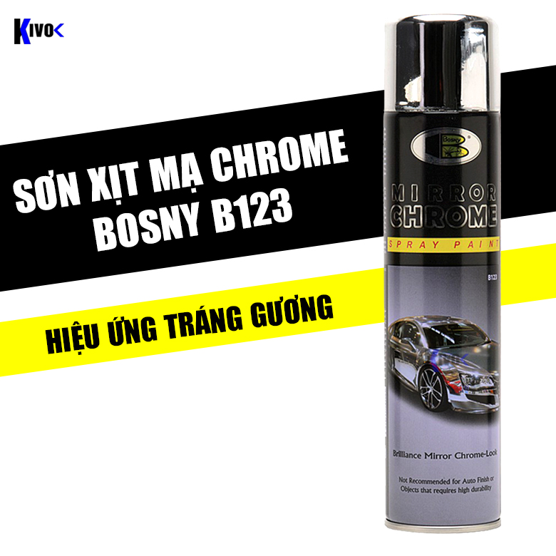 Sơn mạ crom inox cao cấp hiệu ứng tráng gương Bosny Mirror Chrome B123 Thái Lan 270ml - sơn xịt xe máy