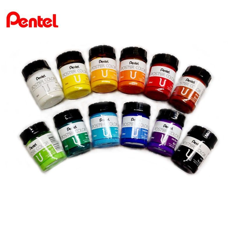 Bộ màu bột Poster Pentel 12 màu 30ml màu sắc tươi sáng bám màu tốt