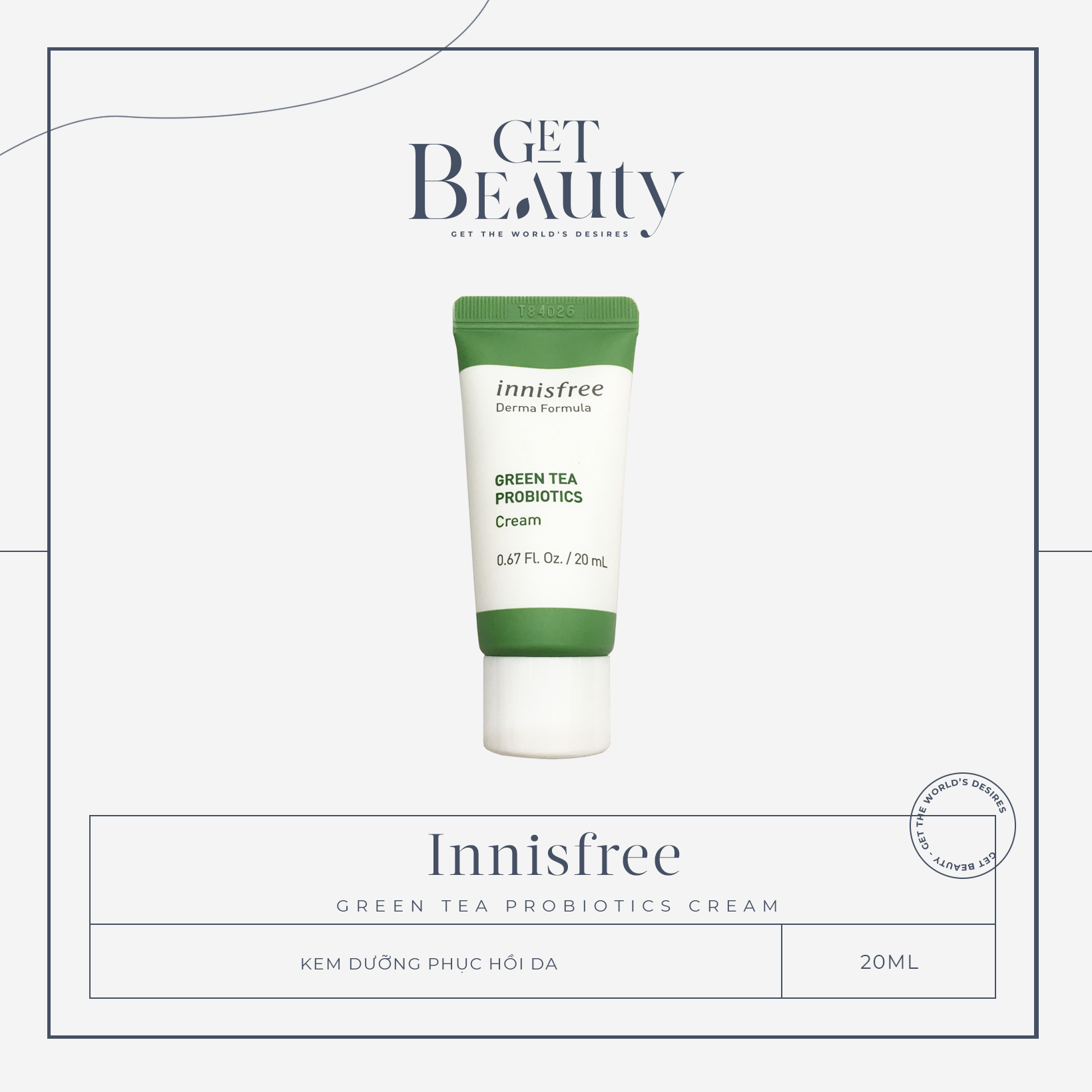 [Hcm]Mini | Kem Dưỡng Ẩm Phục Hồi Bảo Vệ Làn Da Khỏe Mạnh Innisfree Derma Formula Green Tea Probiotics Cream 20Ml