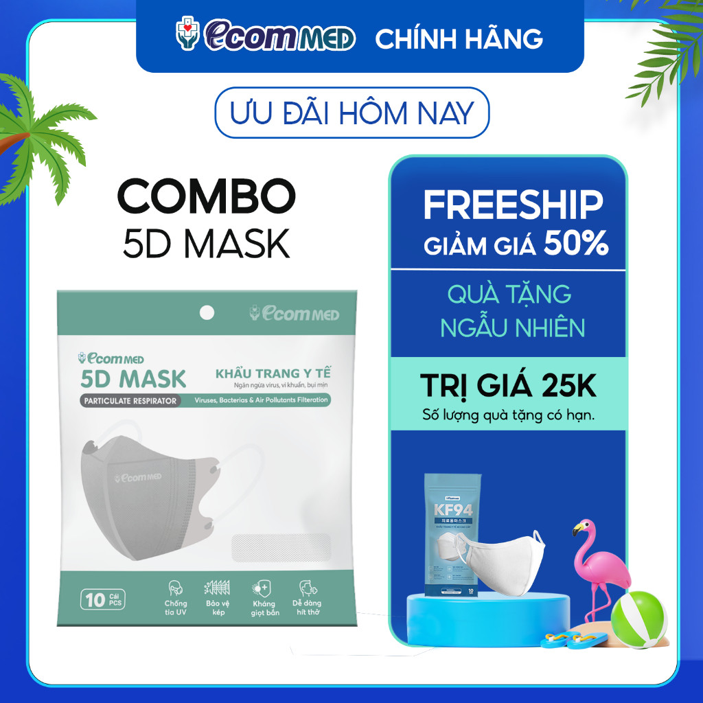 Khẩu trang 5D Ecommed 3 lớp kháng khuẩn - Chính hãng