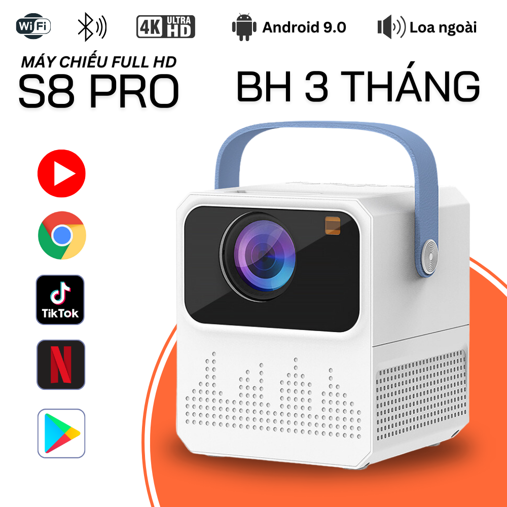 Máy chiếu mini S8 PRO Hệ Điều Hành Androi Full HD kết nối xem TV NetFlix Youtube trực tiếp điện thoạ