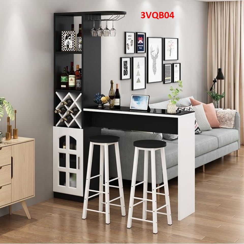 Quầy bar mini quầy bar kiêm vách ngăn phòng khách nhà bếp 3VQB04 ( Không kèm ghế )