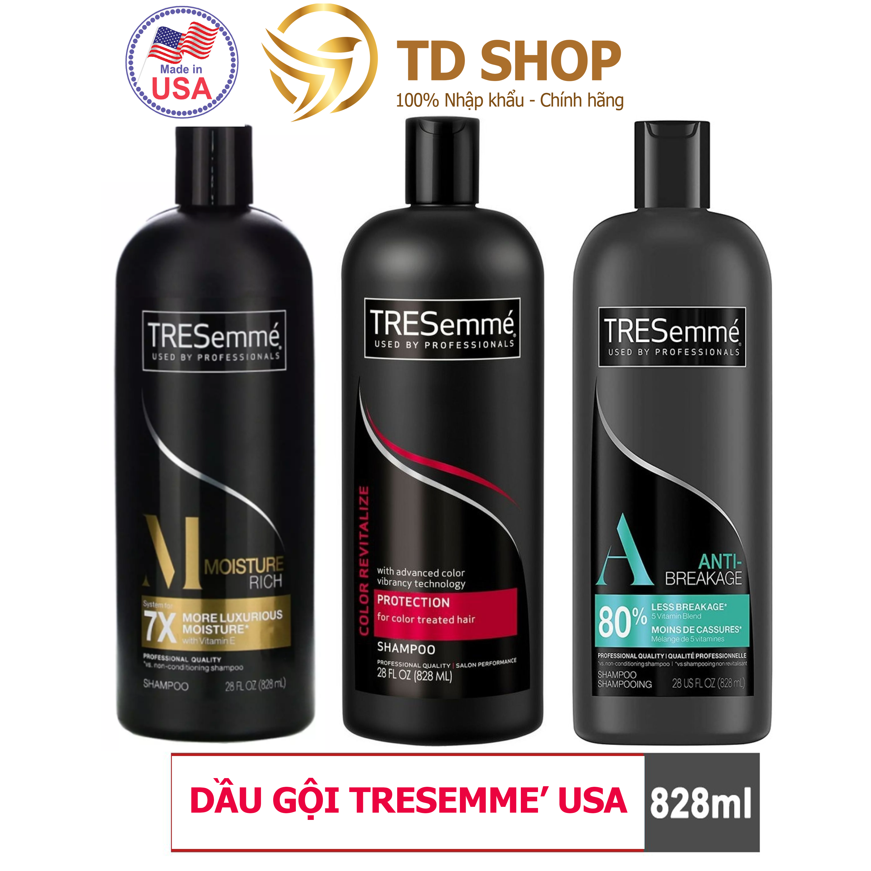 [Nk Mỹ] Dầu Gội Tresemmé Chống Gãy Rụng Tóc I Phục Hồi Độ Ẩm I Giữ Nếp Tóc Uốn 828 Ml