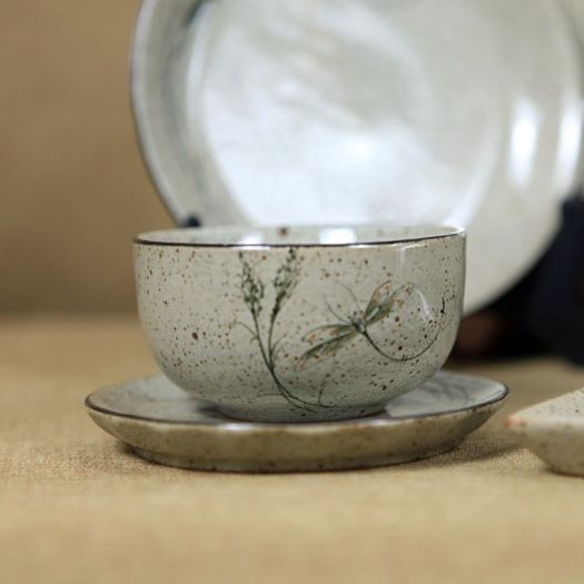 Tách Set Bát Cơm Chén Bát Đĩa Sứ Men Tiêu Hoạ Tiết Chuồn Chuồn Tô Canh Đĩa Đựng Thức Ăn Gốm Sứ Bát T