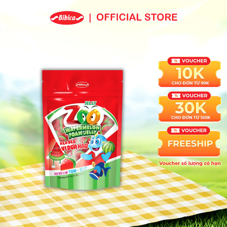 Kẹo Dẻo Zoo Foam Jelly Dưa hấu Bibica 80g