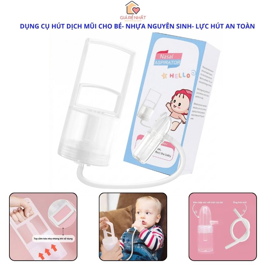 Máy hút mũi Hello cho trẻ sơ sinh và trẻ nhỏ thiết kế an toàn và hiệu quả bao gồm ống hút mũi và hộp đựng.