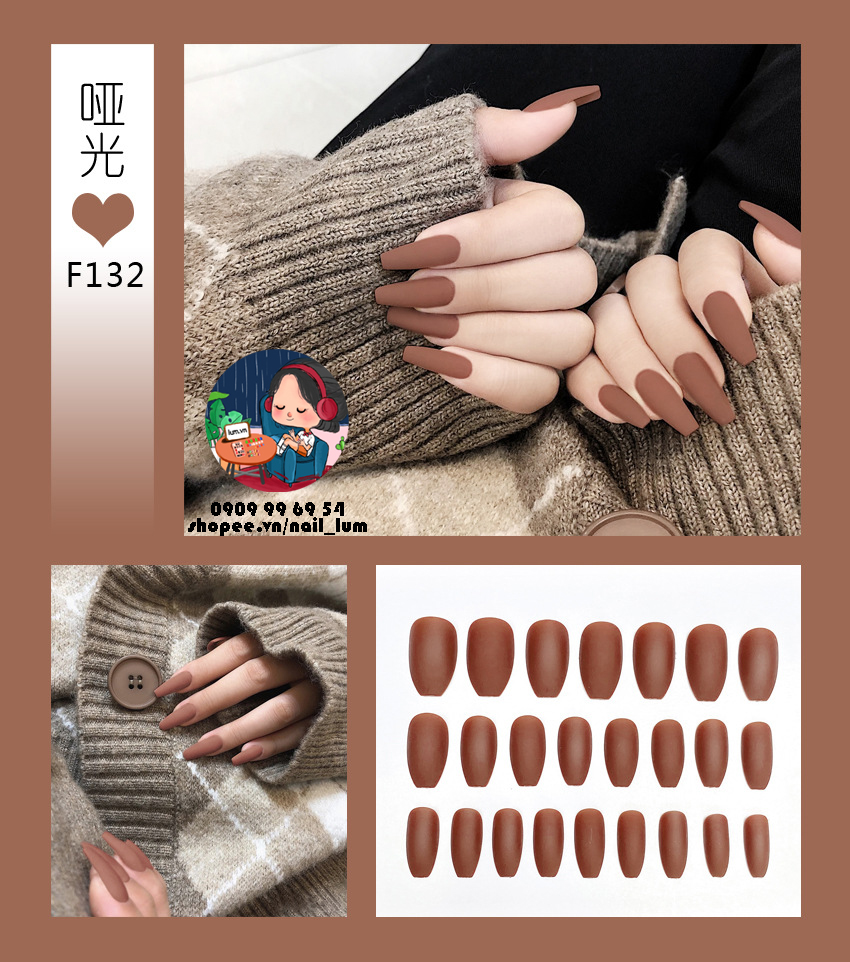 [HCM]Móng Giả - Nail Dài Đơn Màu [Sẵn Keo - Đóng Hộp 24 Mẫu Đủ Size]