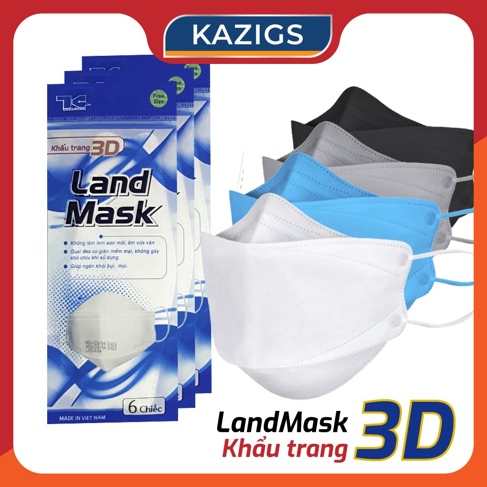 Khẩu Trang Land Mask 3D 4 Lớp Than Hoạt Tính Kháng Khuẩn Túi 6 Chiếc