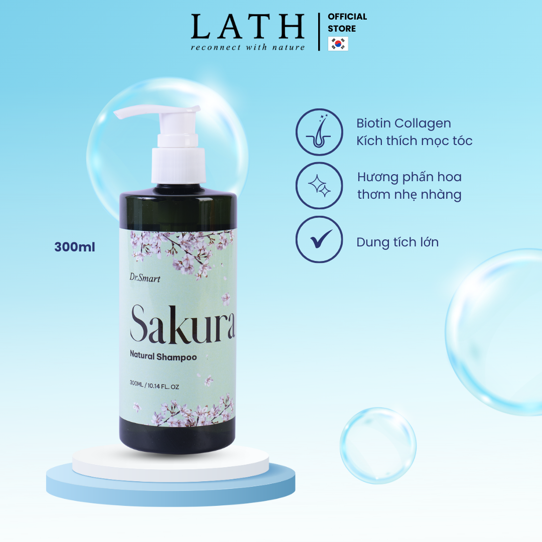 Dầu gội Lath Beauty dầu gội chống rụng tóc Dr.Smart Sakura chiết xuất biotin collagen giúp giảm gãy rụng 300ml