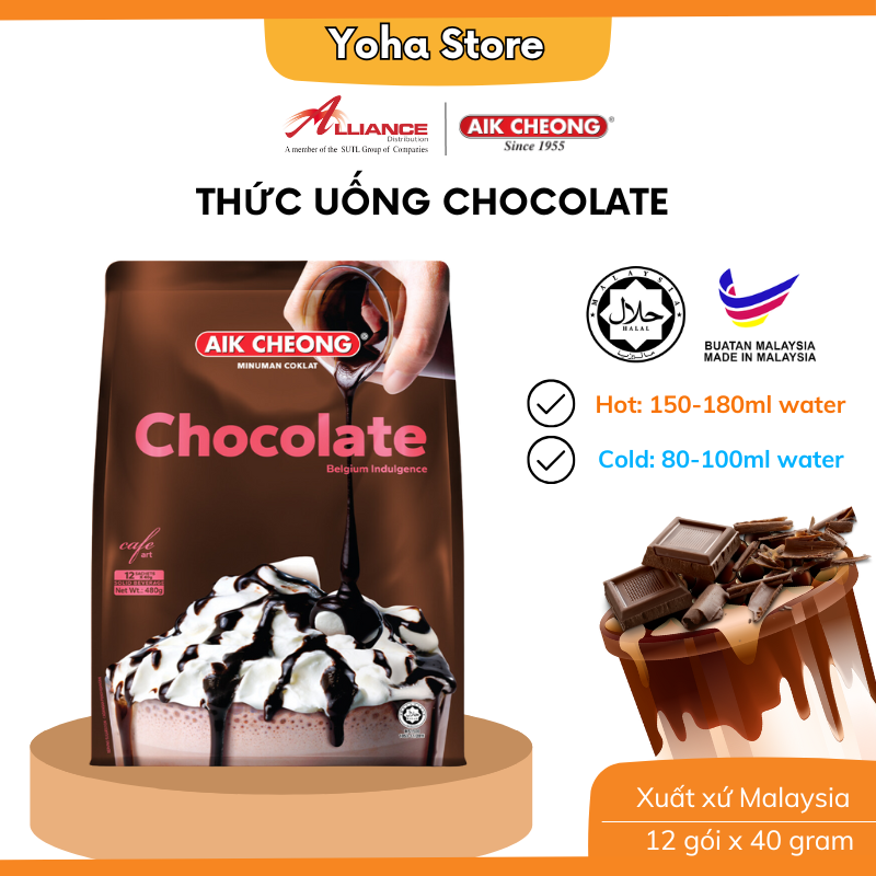 Chính hãng Chocolate Hòa Tan Aik Cheong Chocolate Cafe Art 12 Gói x 40g nhập khẩu từ Malaysia