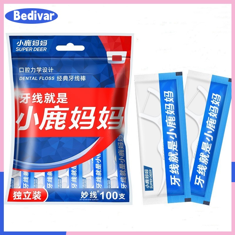 Fawnmum 100 Pcs Disposable Dental Flosser Toothpick Floss Pick Teeth Stick Interdental Brush Teeth C