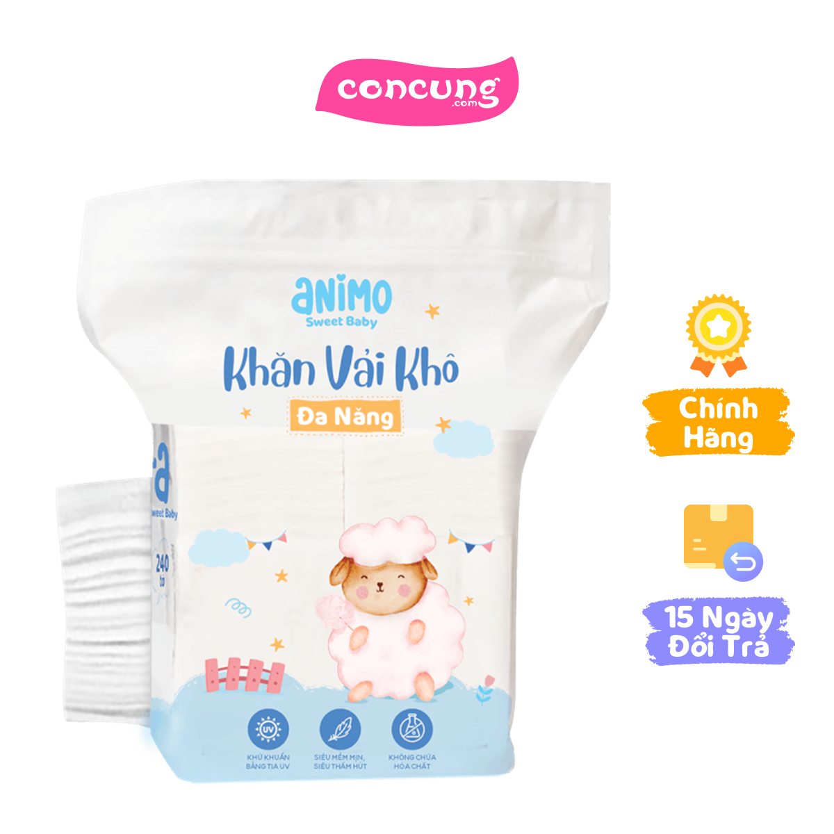 Khăn vải khô đa năng Animo - 240 tờ