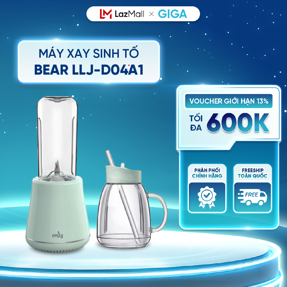 Máy xay sinh tố cầm tay Bear LLJ-D04A1, 1L, Xanh mint, Nhựa Tritan và Inox 304