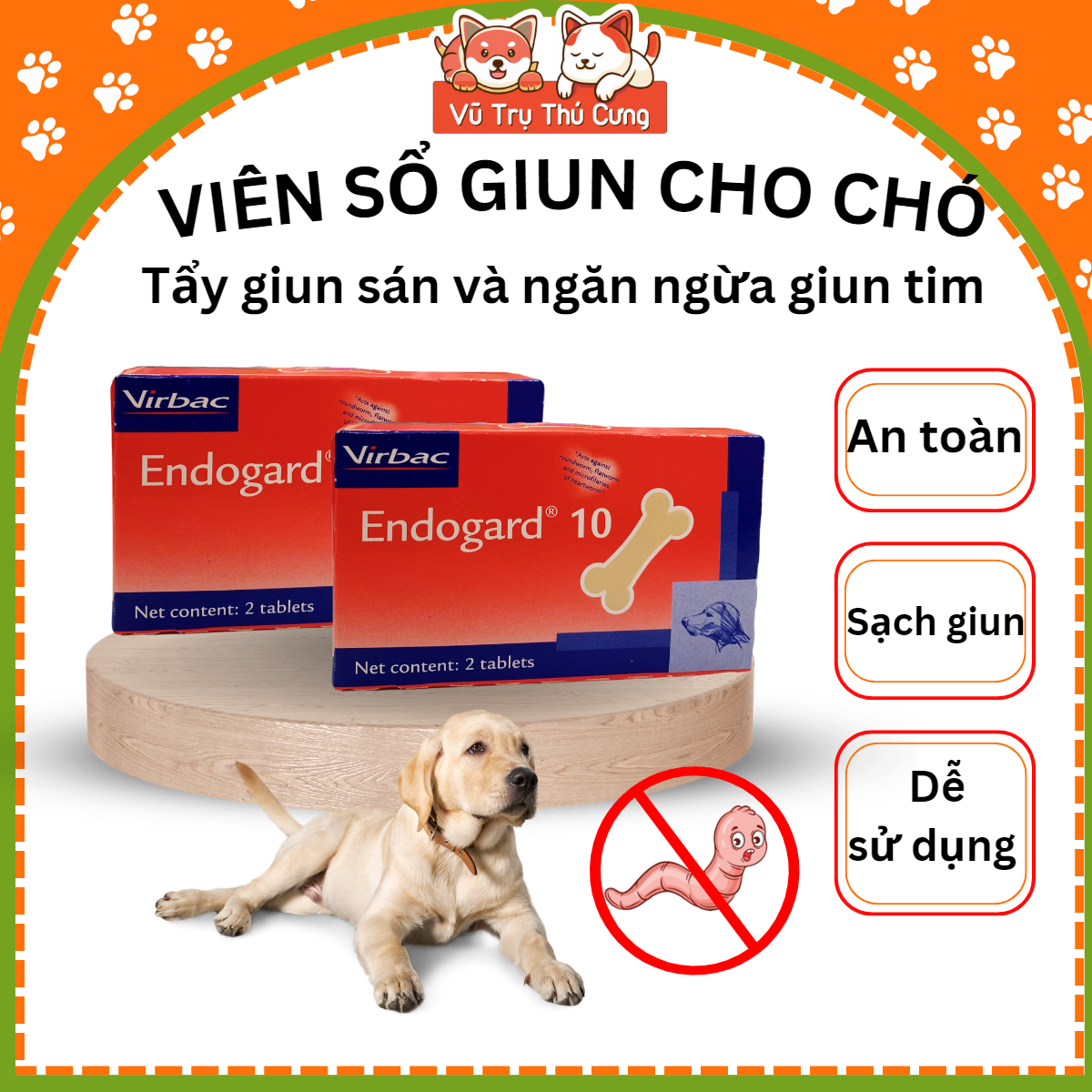 Viên xổ giun cho chó Endogard Virbac (Pháp) - Tẩy giun cho cho chó con chó lớn Tẩy giun sán VIRBAC (