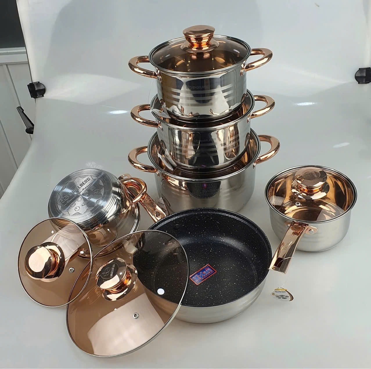 Bộ 6 Nồi Đức Bằng Inox Cao Cấp (5 Nồi Inox1 Chảo Chống Dính) Bộ Nồi Chảo Engelberg 6 Món Inox Cao Cấ