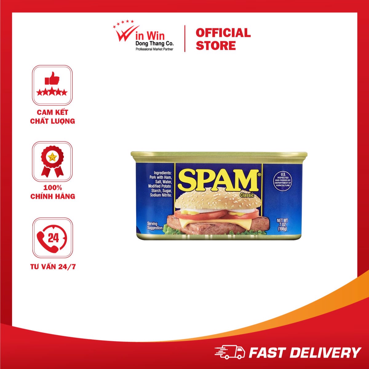 Thịt Hộp SPAM Classic 198g - Nhập Khẩu Mỹ | Hormel SPAM Luncheon Meat 198g