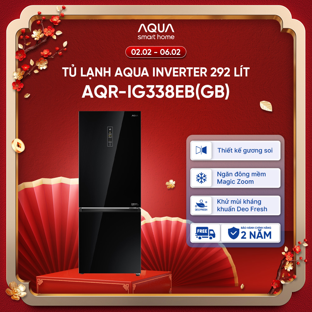 Tủ lạnh ngăn đông dưới Aqua 292 Lít AQR-IG338EB(GB) - Bảo hành 2 năm - Freeship Toàn Quốc