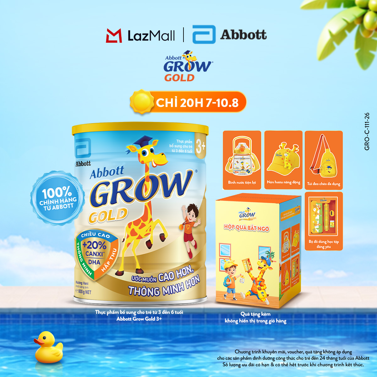 Lon sữa bột Abbott Grow Gold 3+ 800g tặng 1 Hộp quà bất ngờ