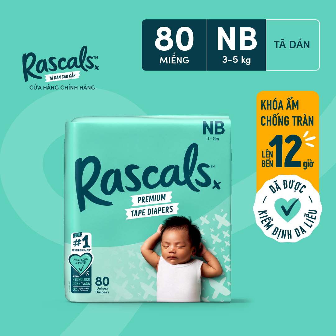 Tã/Bỉm Dán Rascals Size NB (3-5kg) 80 miếng