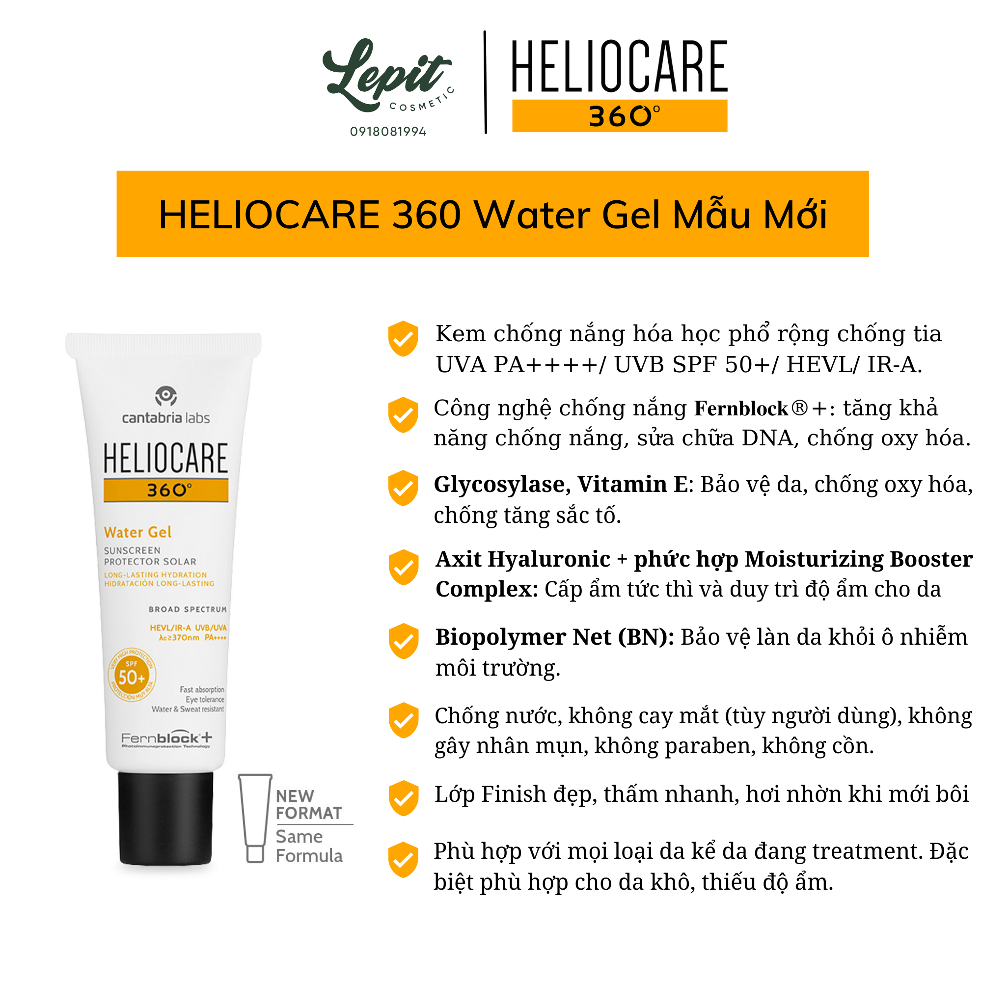 Kem chống nắng Helio Care Water Gel Mineral Tolerance và Pigment Solution Fluid 50ml - Lepit Cosmetic - Kcn Helio