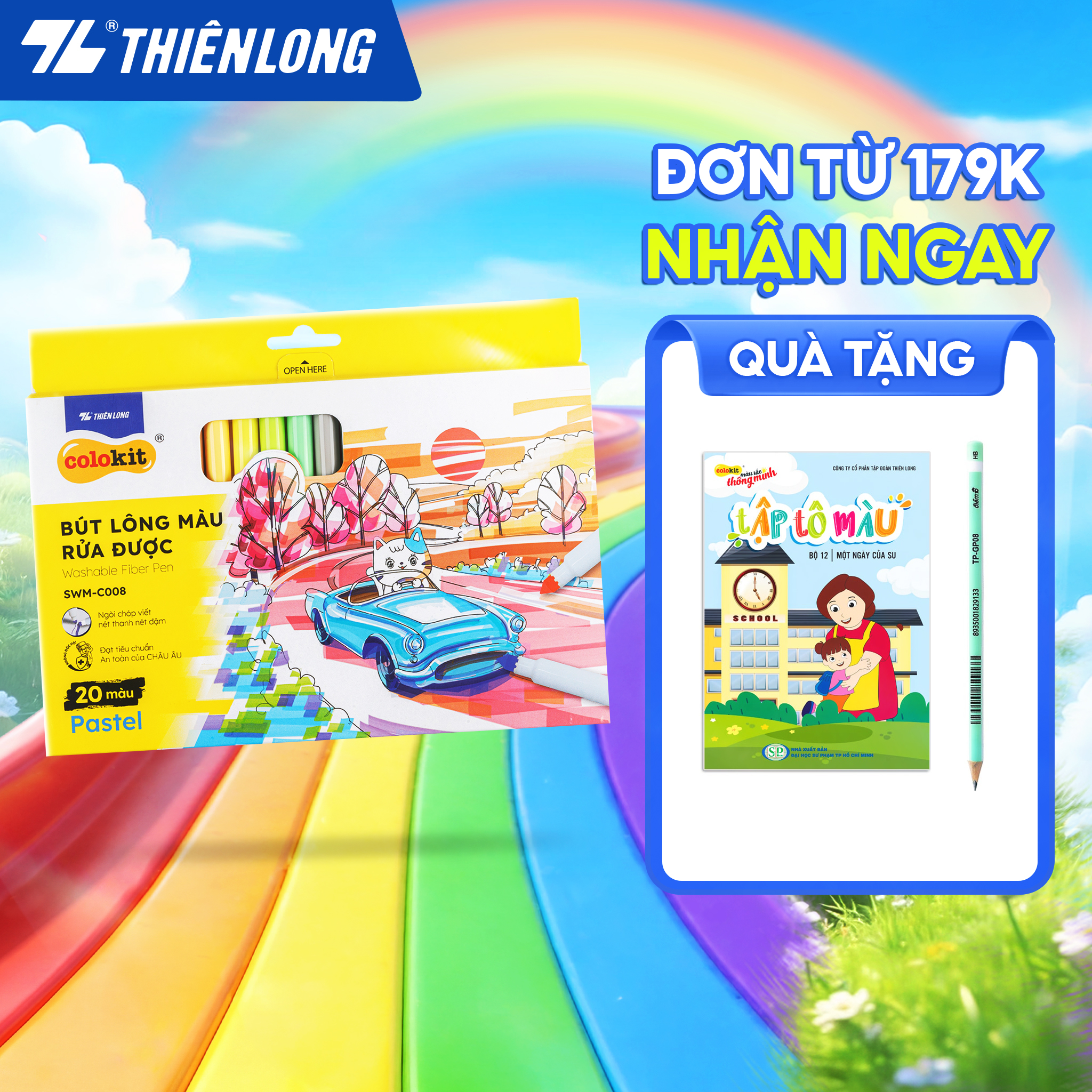 Bút lông 20 màu Pastel Washable Fiber Pen Thiên Long Colokit SWM-C008 - Bút lông màu rửa được an toàn sử dụng tô màu vẽ tranh calligraphy