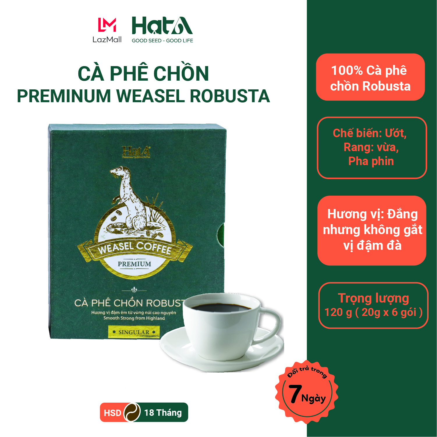 Cà Phê Chồn Robusta Thượng Hạng Nguyên Chất 100% Hạt A Cafe Premium Weasel Robusta Coffee - Hương Vị