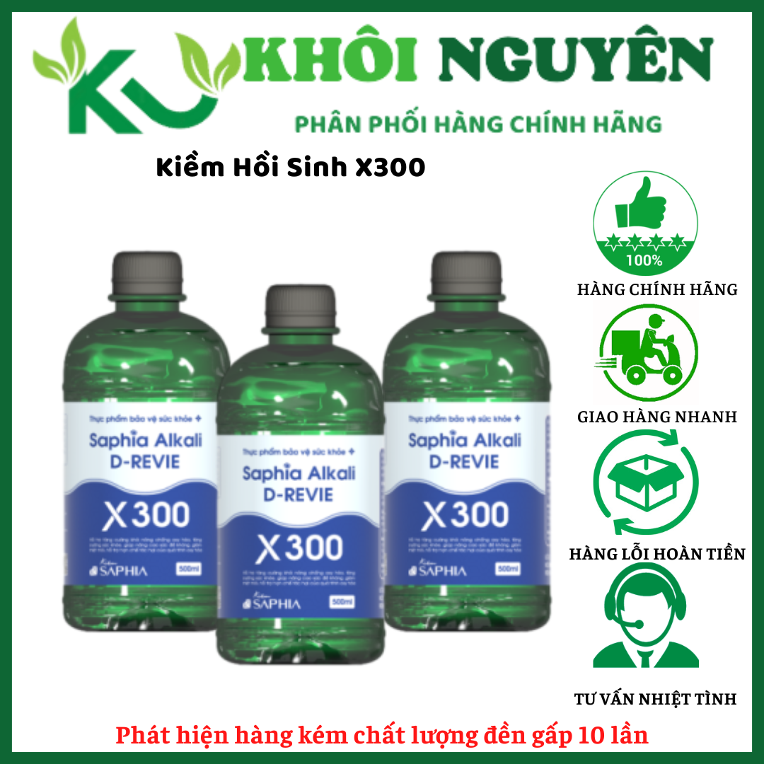 Kiềm hồi sinh X300 - Thực phẩm bảo về sức khỏe  Saphia Alkali D-Revie chai 500ml