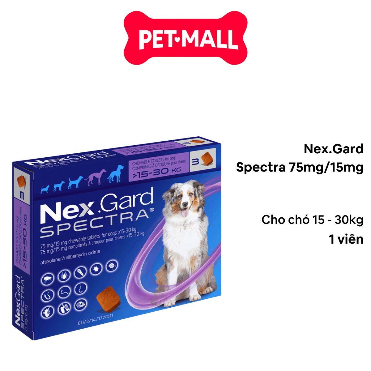 NexGard Spectra 75mg/15mg Phòng trị ve sổ giun trên Chó 15-30kg - 1viên Petmall