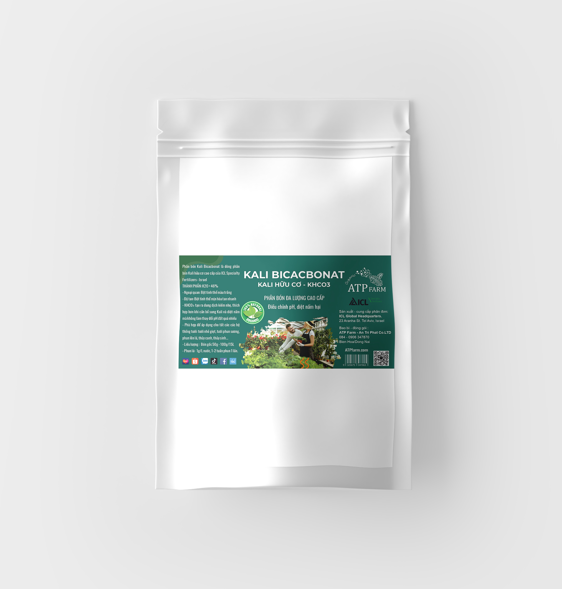 ATP Farm - CHÍNH HÃNG: 1 KG Phân bón KALI BICACBONAT KHCO3 ( KALI HỮU CƠ ) ISRAEL - CHÂU ÂU