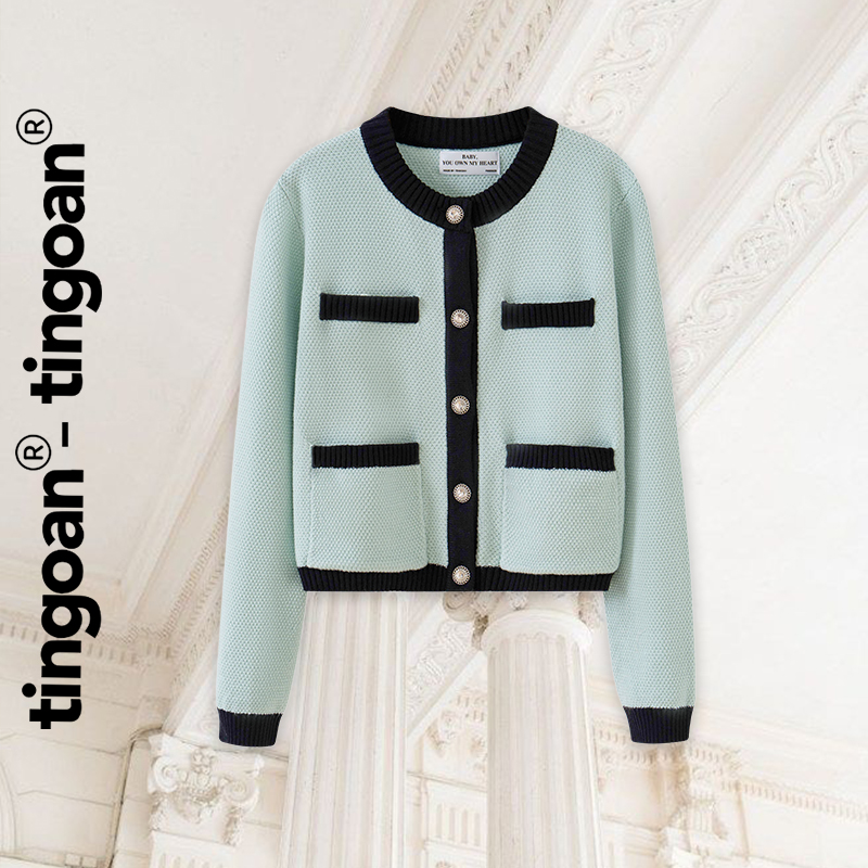 TINGOAN® - Áo len xù cardigan 4 túi mint viền đen JENNIFER CARDIGAN/MINT