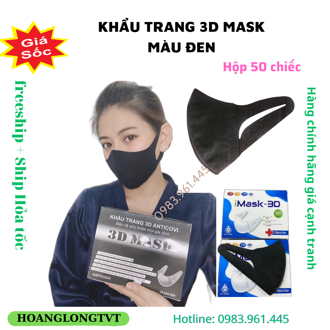 Khẩu trang 3D MASK Màu ĐEN - 3D Mask ĐEN (Hộp 50 cái)