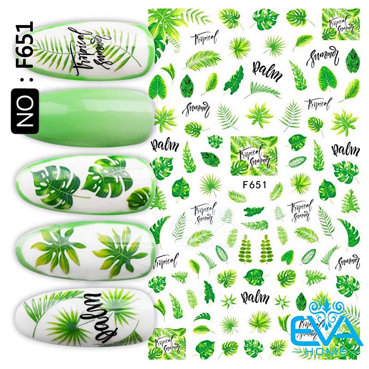 [Hcm]Miếng Dán Móng Tay 3D Nail Sticker Tráng Trí Hoạ Tiết Lá Cọ Plam F651