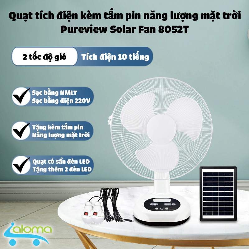 Quạt năng lượng mặt trời SolarFan 8052T quạt bàn tích điện cao cấp quạt siêu mát chạy không dùng điện quạt không dây pin 4500mAh quạt sạc dùng pin mặt trời tiện dụng quát làm mát lúc mất điện hoặc khi đi chơi