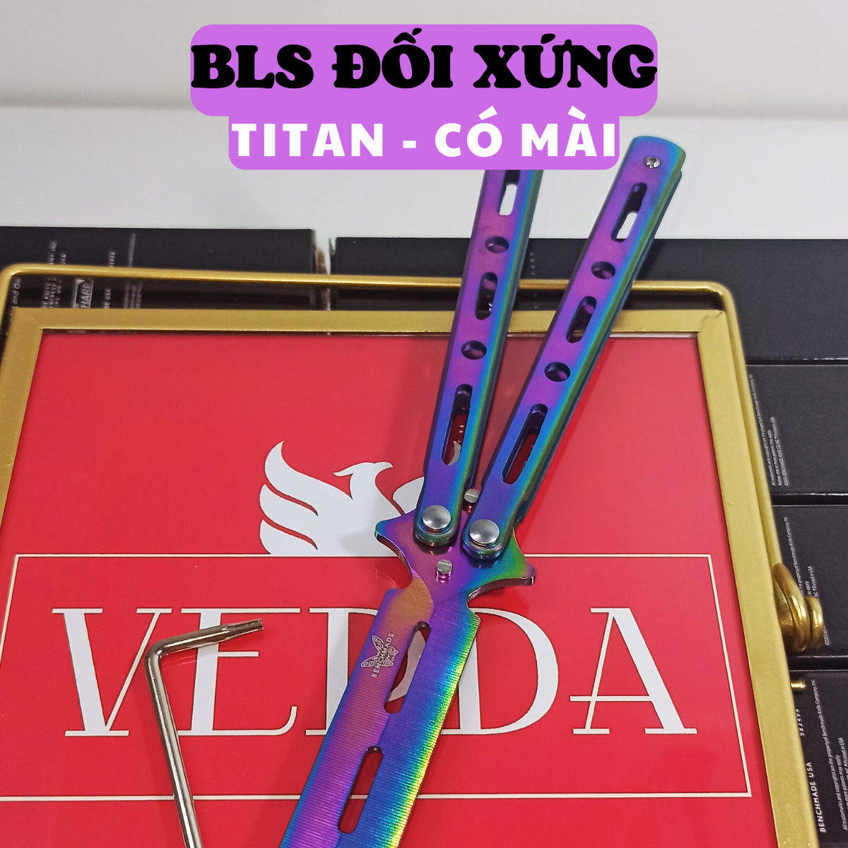 [TẶNG VÍT] Lược bướm thép không gỉ CSGO balisong – Đối xứng - Màu sắc Đen Bạc Titan butterfly tập lu