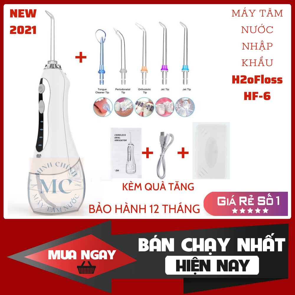 Máy Tăm Nước Vệ Sinh Kẽ Răng Ngừa Sâu Răng H2Ofloss Hf - 6 Nhập Khẩu 2021 5 Chế Độ. Máy Tăm Nước Cầm Tay Du Lịch Bảo Hành Điện Tử Tặng Hộp Đựng Đầu Tăm Cam Kết Lỗi 1 Đổi 1 Trong 15 Ngày