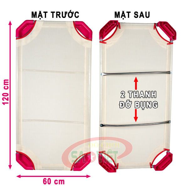 Giường lưới TỰ RÁP cho bé sơ sinh và mầm non ngủ trưa KT 120x60x10 cm Đồ Chơi Sao Việt