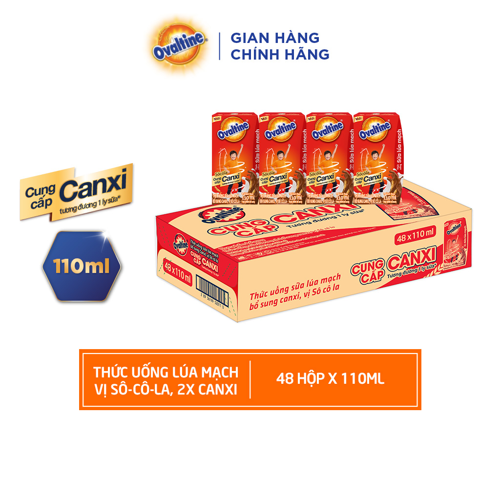 Thùng 48 hộp Thức uống lúa mạch thêm Canxi hương vị sô-cô-la Ovaltine (110ml x 48)