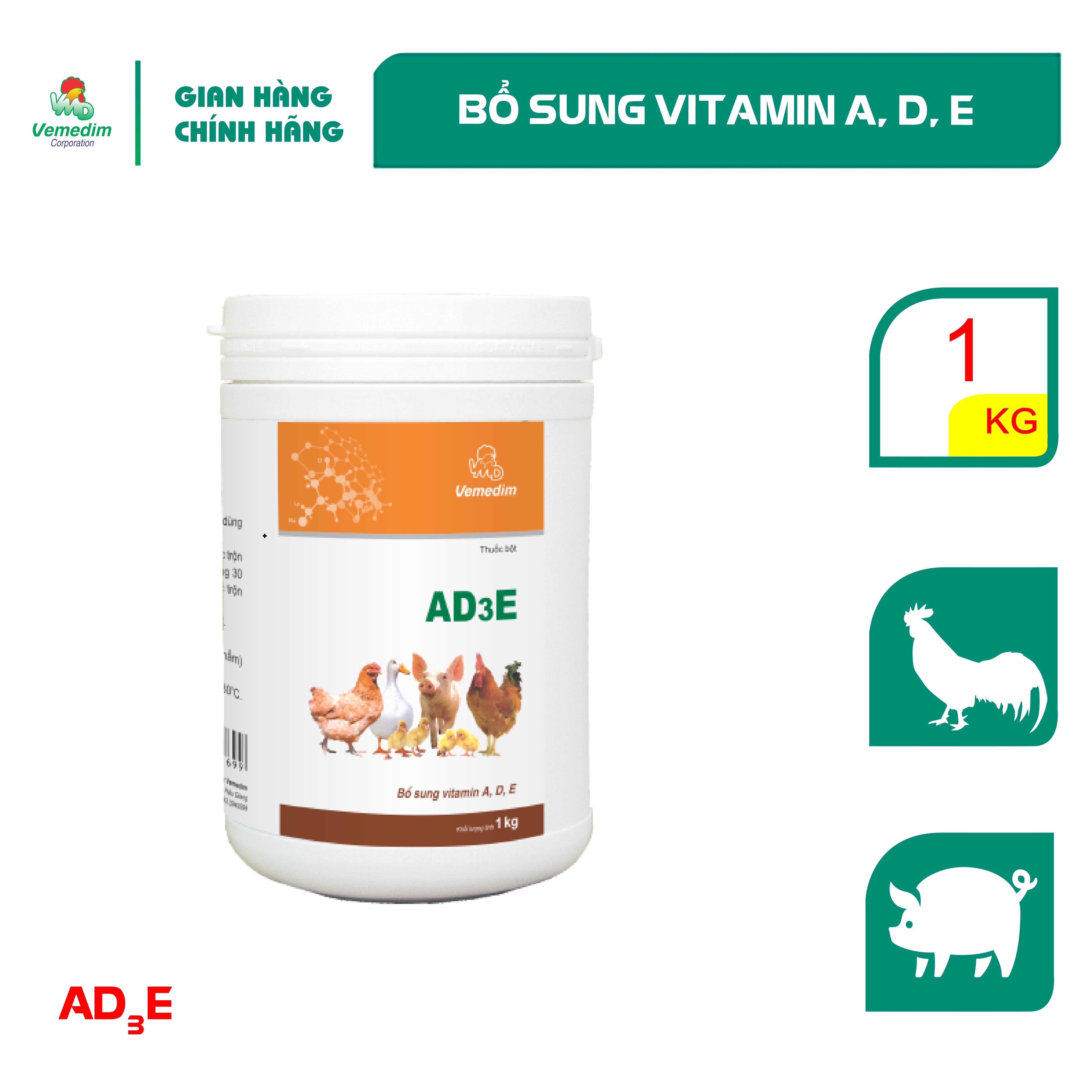 "Hoàn tiền đến 10%" Vemedim AD3E Bổ sung vitamin ADE tăng năng suất cho gia súc gia cầm lon 1kg
