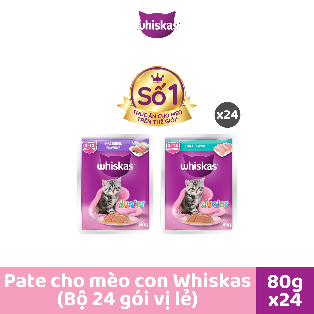 Pate Cho Mèo Con WHISKAS Junior 80g 24 gói