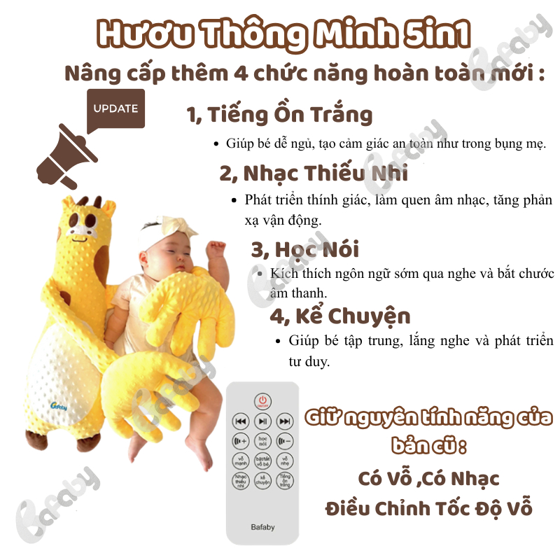 Gối Ôm Cho Bé Sơ SInh BAFABY Vỗ Ru Bé Ngủ Nhung Hạt Mịn Mát Sa Giúp Bé Ngủ Ngon Hơn - 375