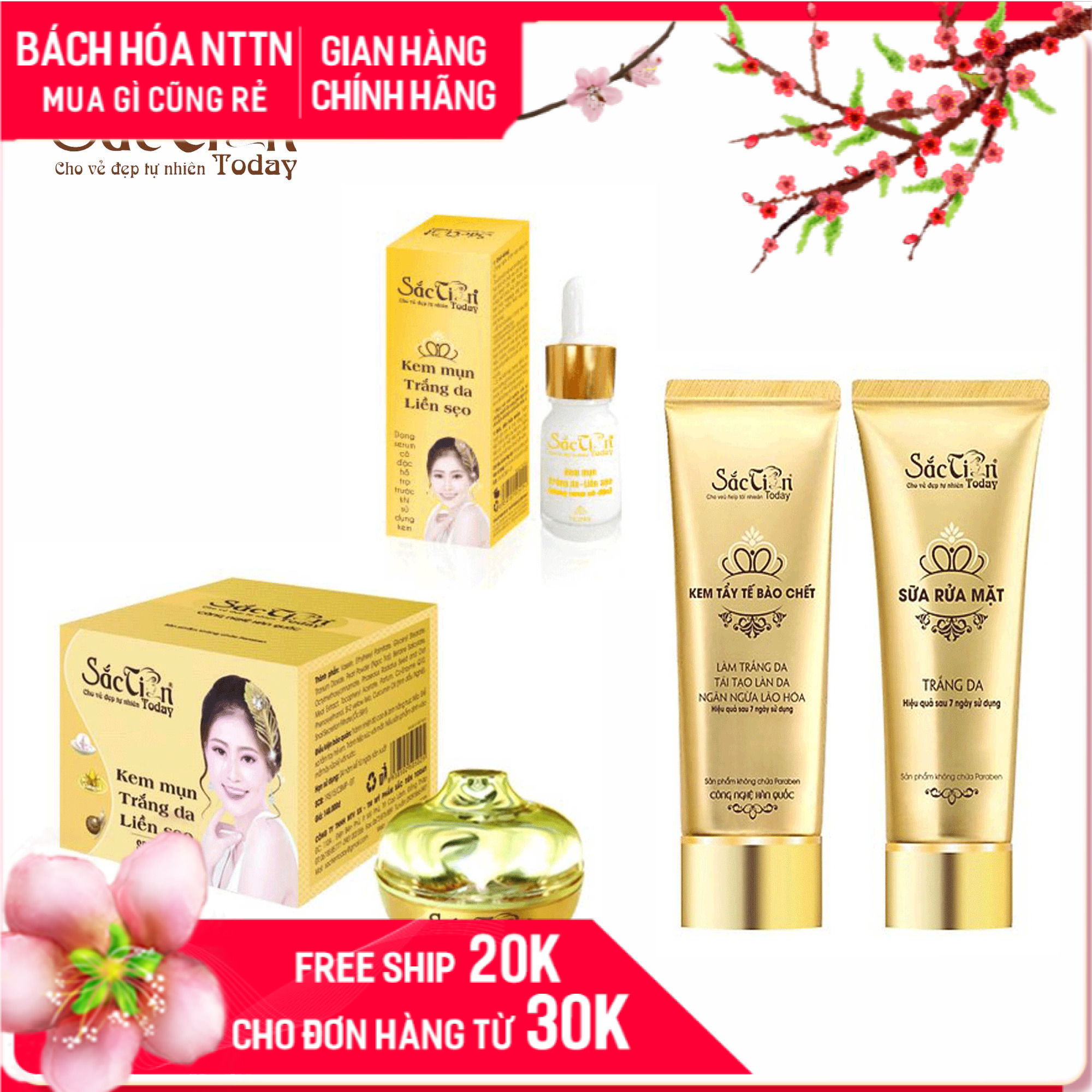 Bộ ngăn ngừa mụn cho nam nữ trắng da liền sẹo Sắc Tiên Today ( 4 món ) se khít lỗ chân lông công nghệ Hàn Quốc