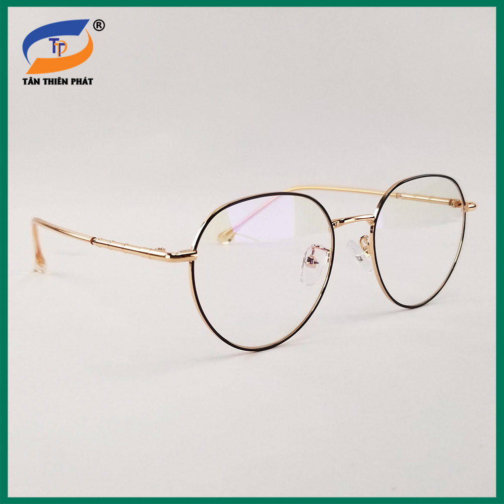 Gọng kính cận nam nữ mắt tròn kim loại màu bạc vàng hồng đen 2998. Tròng kính giả cận không (0) độ c