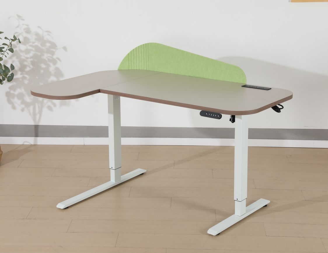 L-shaped Table Electrically Adjustable Height 150cm x68/101cm Standing Desks With USB Wheels Max hei