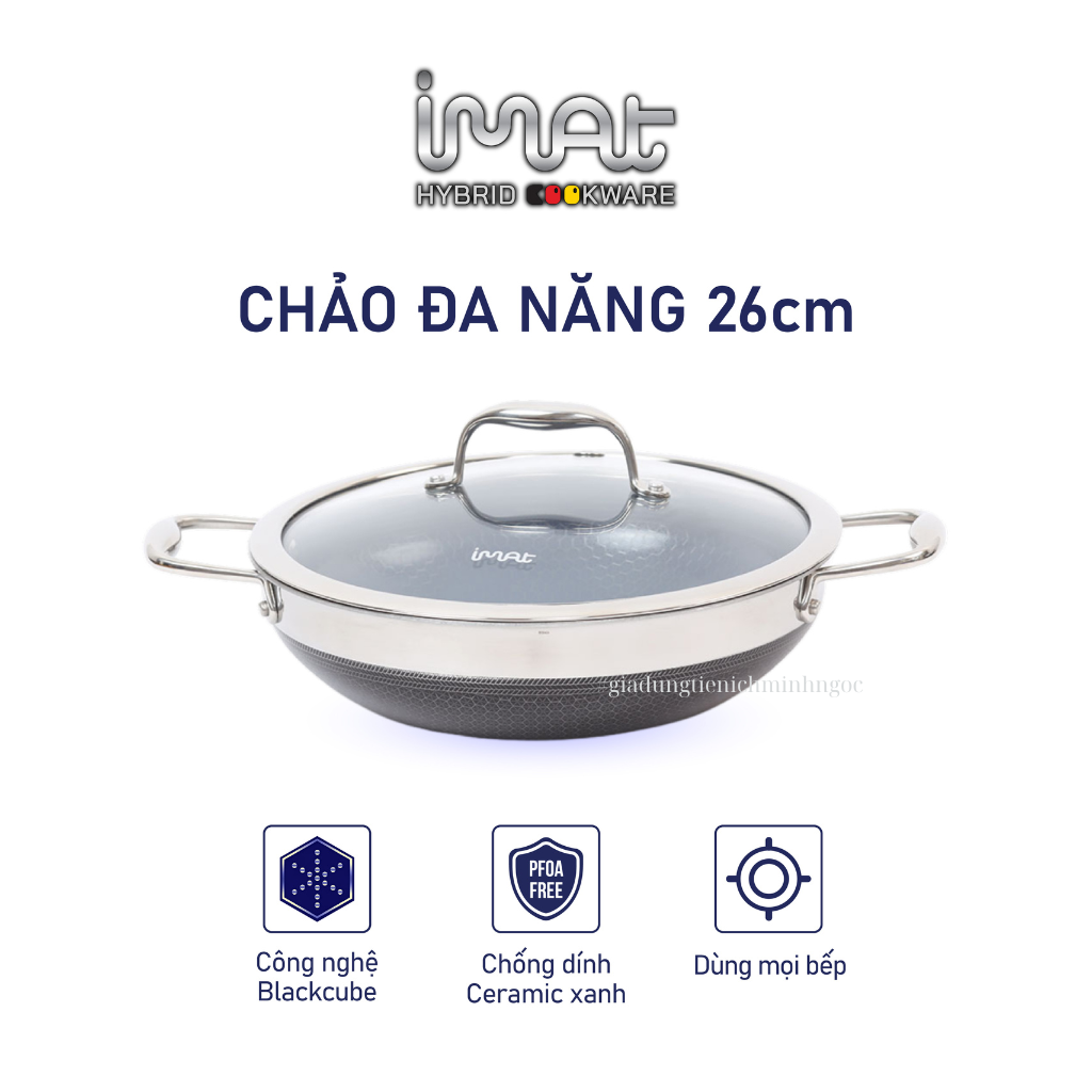 [Hàng chính hãng] Chảo xào đa năng iMAT Hybrid lòng xanh mới đường kính 26cm. Chiên xào áp chảo..