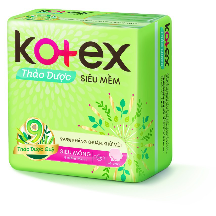 Băng Vệ Sinh Kotex Thảo Dược Siêu Mềm Siêu Mỏng Cánh (8 Miếng)