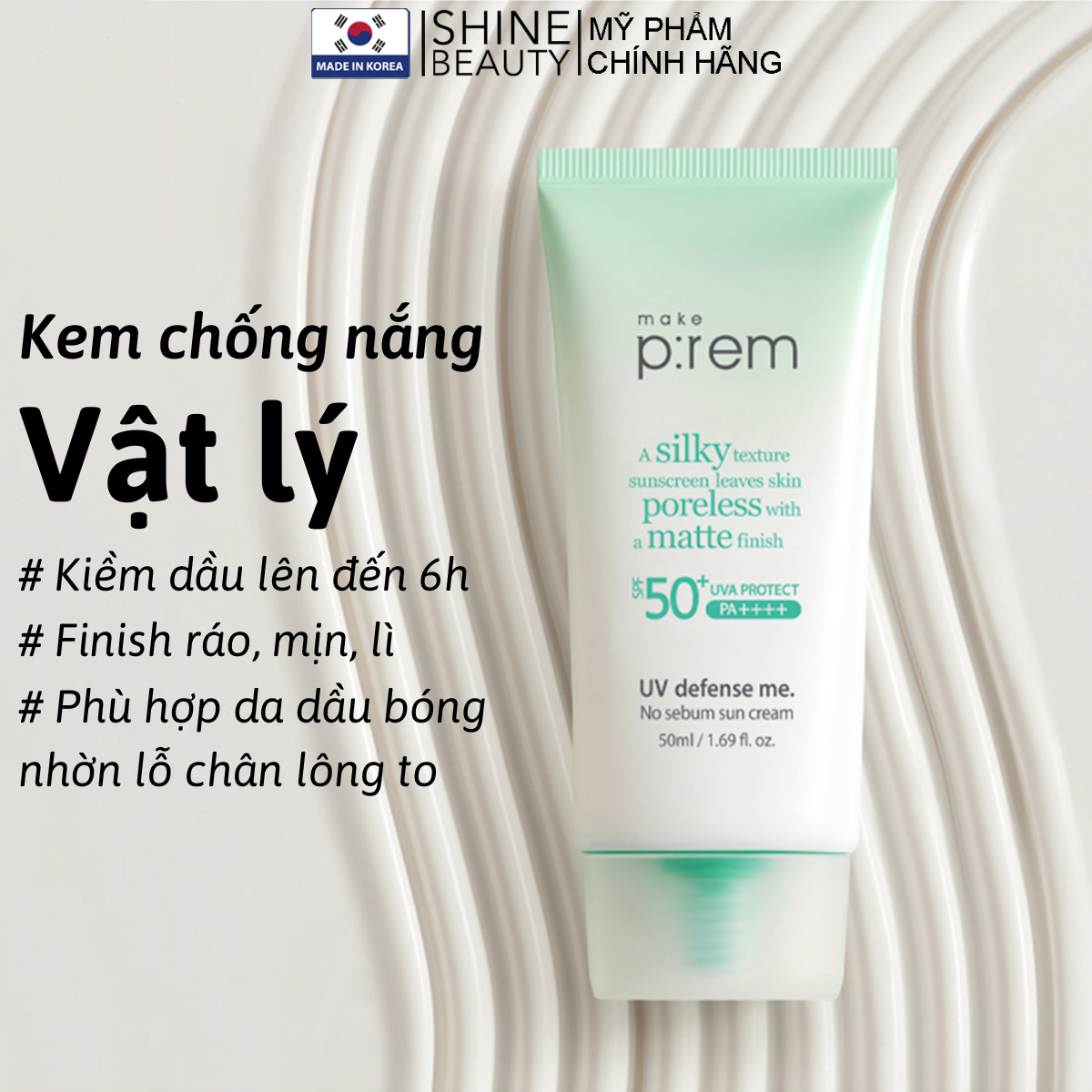 Kem chống nắng Make Prem xanh lá kcn vật lý kiềm dầu kiểm soát lỗ chân lông cho da dầu mụn nhạy cảm 